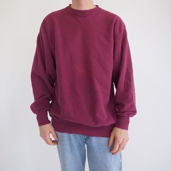 Other - Vintage '90s Maroon 100% Cotton Blank Boxy Fit Crewneck Sweater XL